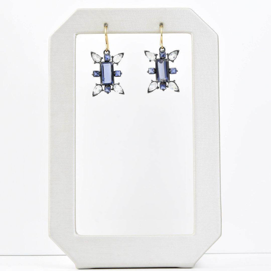 Iolite and Moonstone Earrings in Vermeil and Oxidized Silver