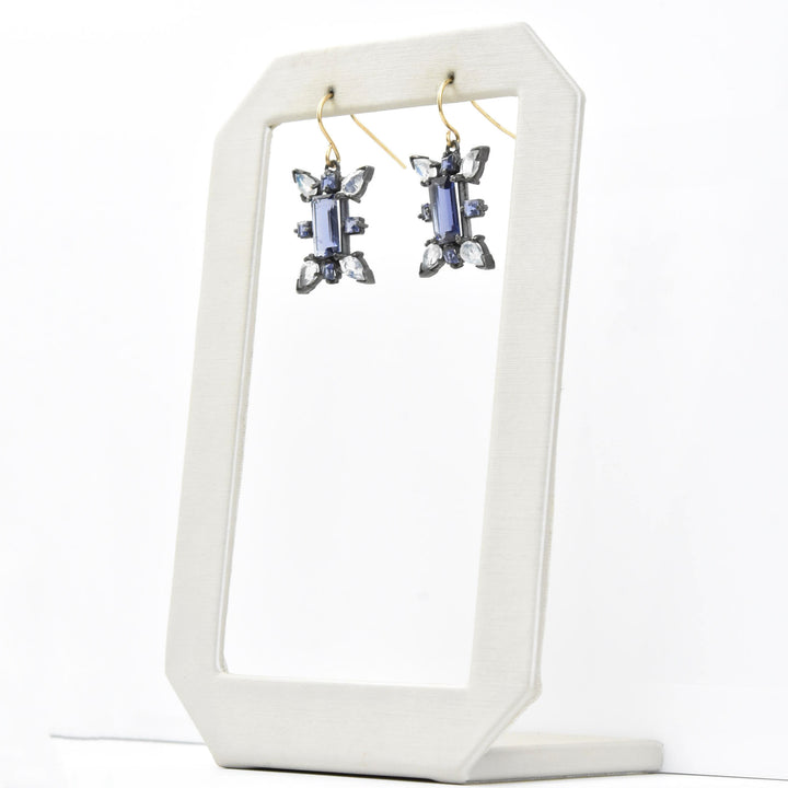 Iolite and Moonstone Earrings in Vermeil and Oxidized Silver