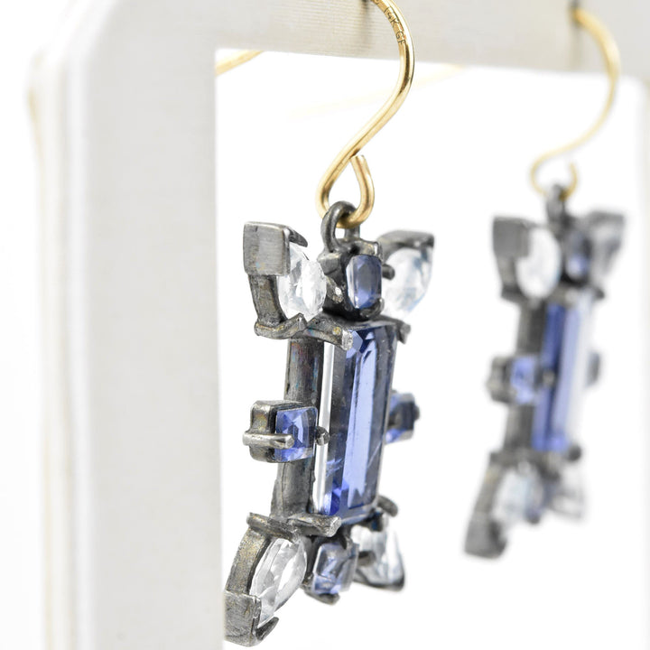 Iolite and Moonstone Earrings in Vermeil and Oxidized Silver