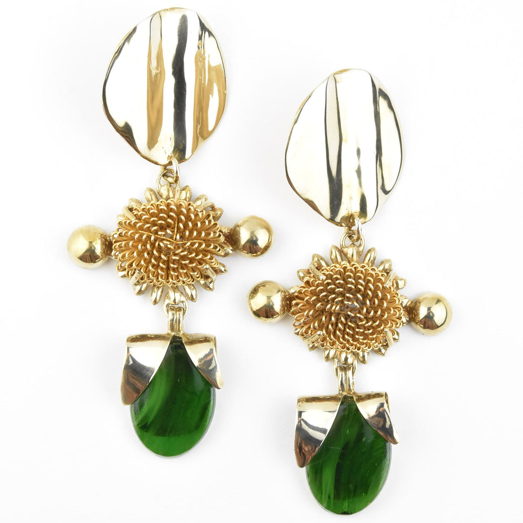 Iris Earrings in Green Glass - Goldmakers Fine Jewelry