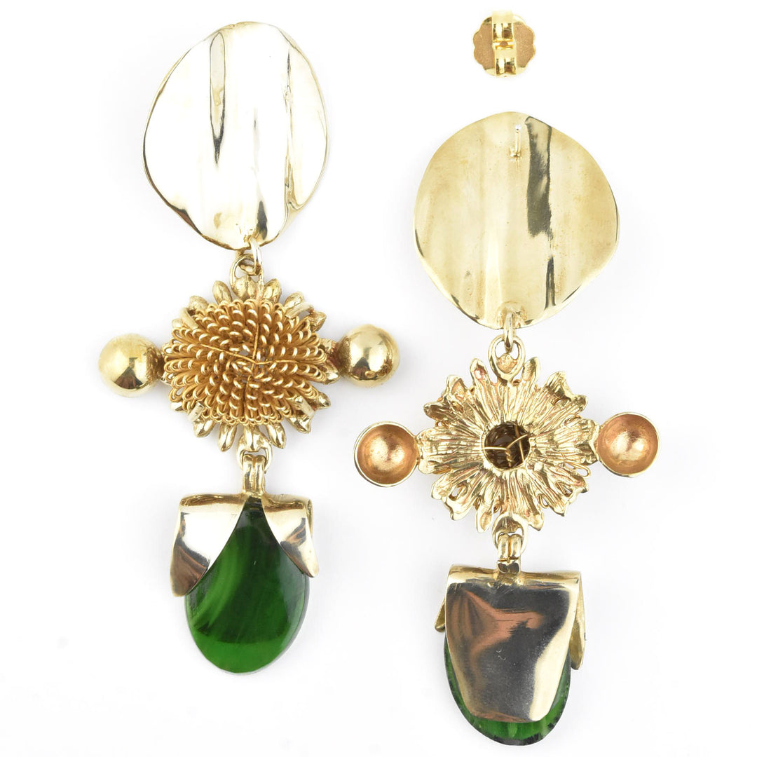 Iris Earrings in Green Glass - Goldmakers Fine Jewelry