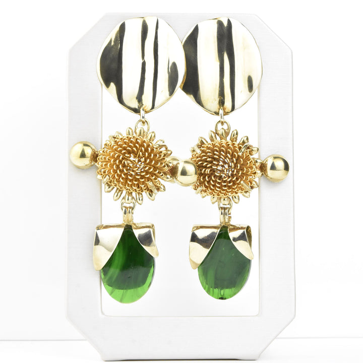 Iris Earrings in Green Glass - Goldmakers Fine Jewelry
