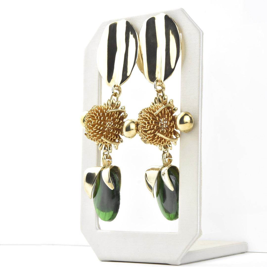 Iris Earrings in Green Glass - Goldmakers Fine Jewelry