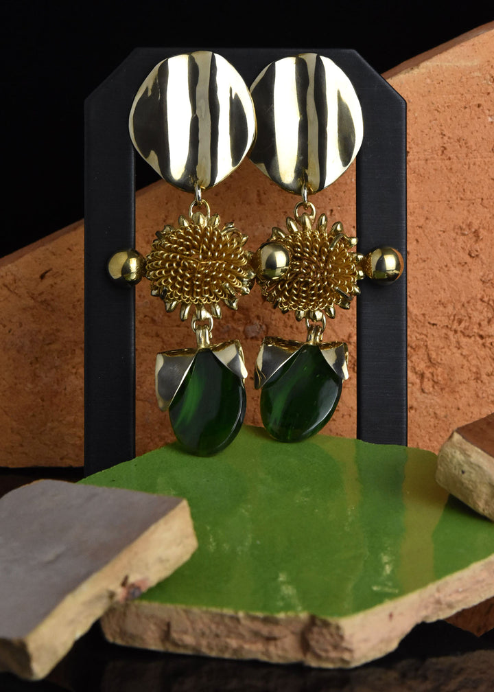 Iris Earrings in Green Glass - Goldmakers Fine Jewelry