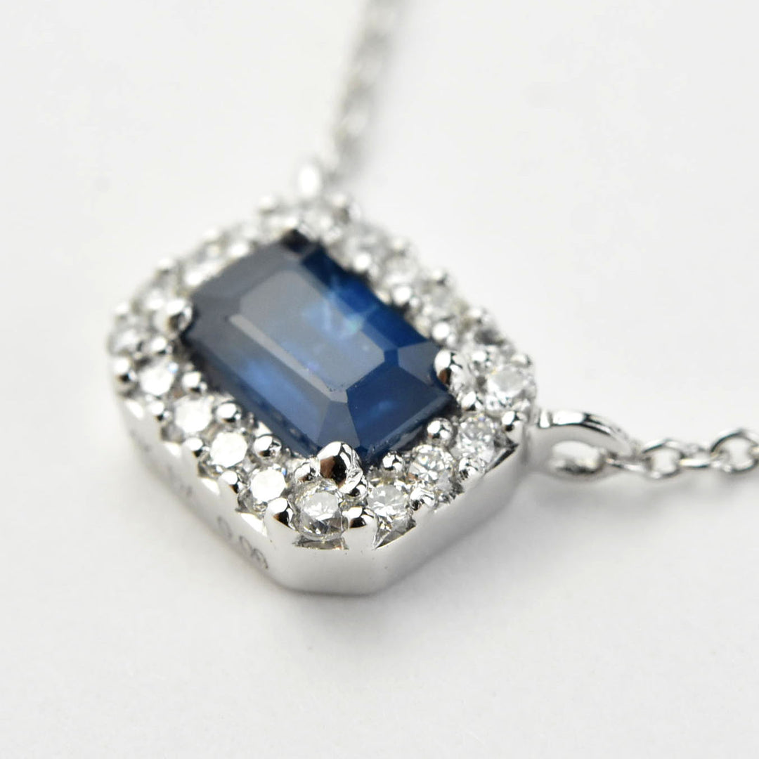 The Isabelle: Sapphire & Diamond Halo Necklace - Goldmakers Fine Jewelry