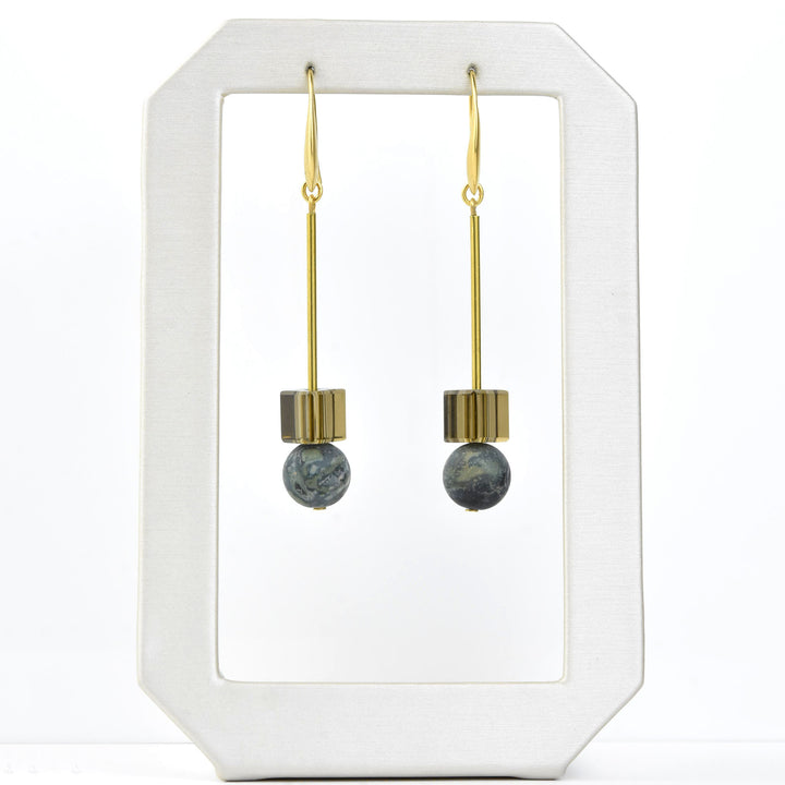 Jasper and Glass Cube Earrings