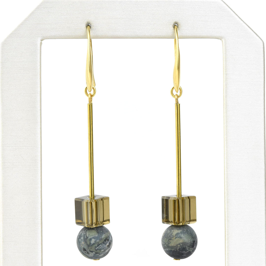 Jasper and Glass Cube Earrings