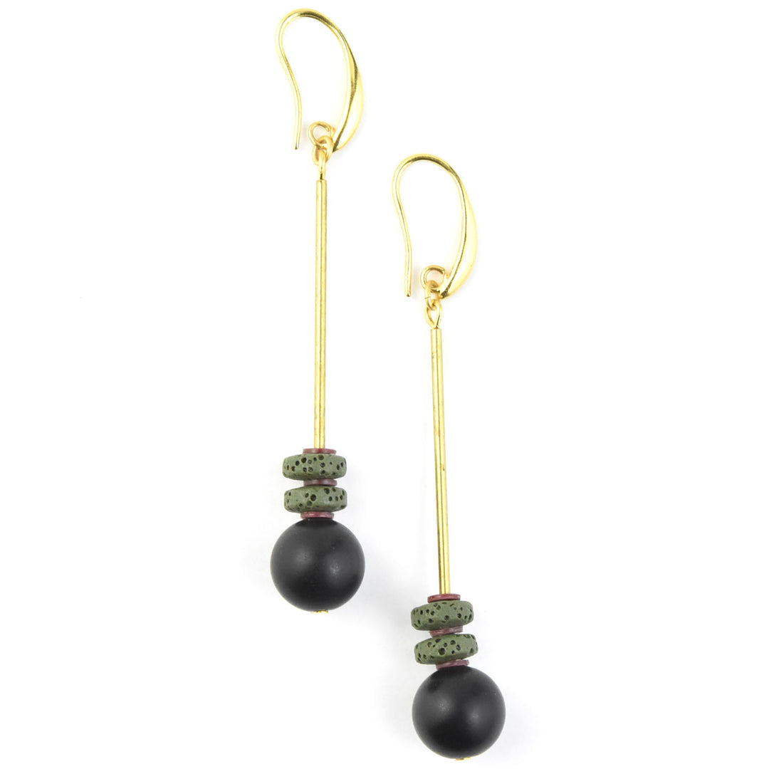 Jet Glass and Moss Lava Earrings - Goldmakers Fine Jewelry