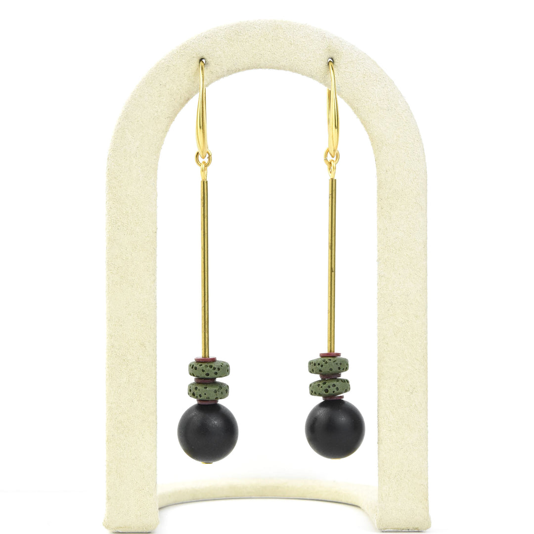 Jet Glass and Moss Lava Earrings - Goldmakers Fine Jewelry