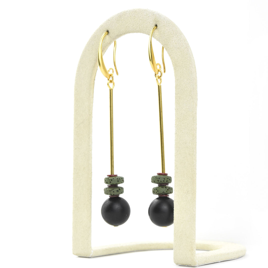 Jet Glass and Moss Lava Earrings - Goldmakers Fine Jewelry