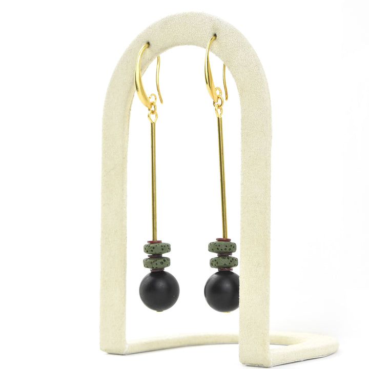 Jet Glass and Moss Lava Earrings - Goldmakers Fine Jewelry