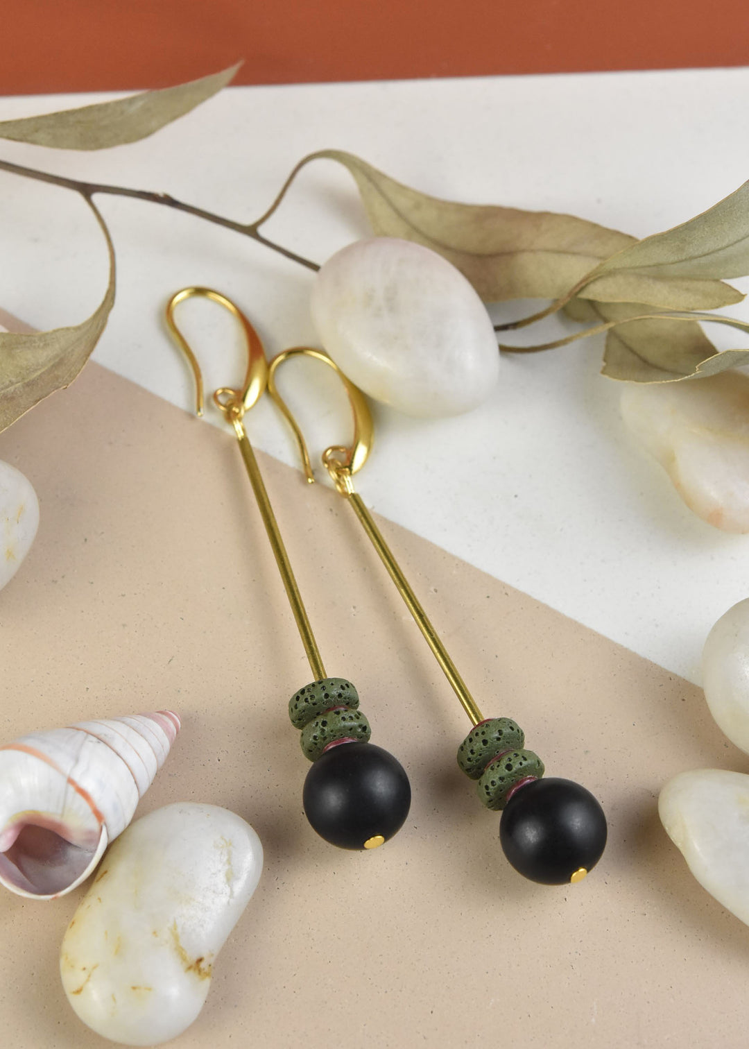 Jet Glass and Moss Lava Earrings - Goldmakers Fine Jewelry