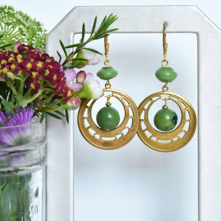 Brass and Jade Drops - Goldmakers Fine Jewelry