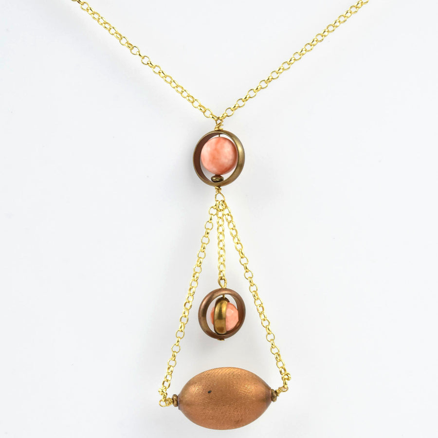 Coral and Brass Balance Necklace - Goldmakers Fine Jewelry