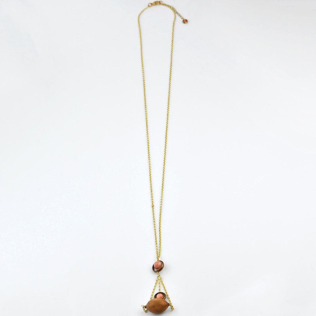Coral and Brass Balance Necklace - Goldmakers Fine Jewelry