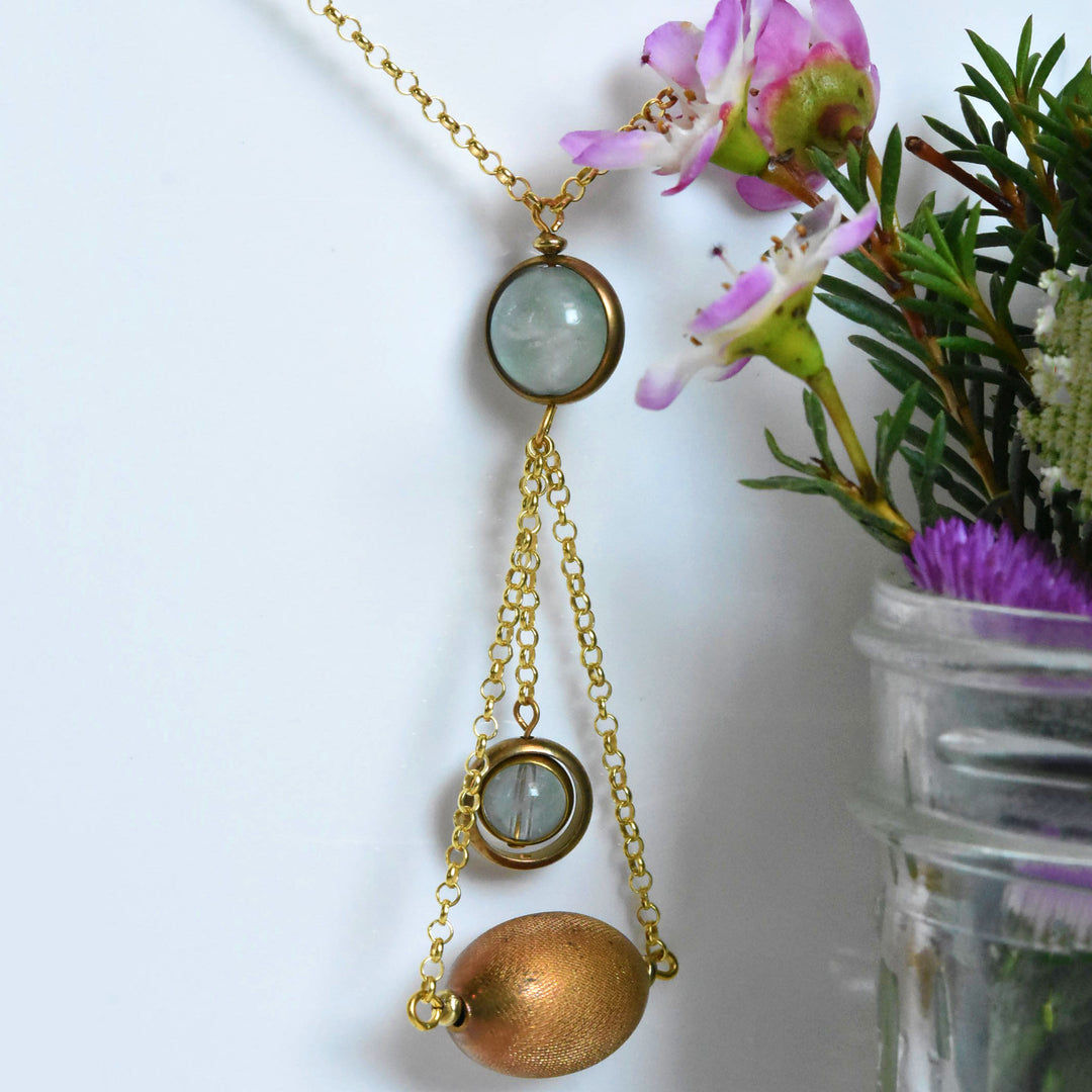 Fluorite and Brass Balance Necklace - Goldmakers Fine Jewelry