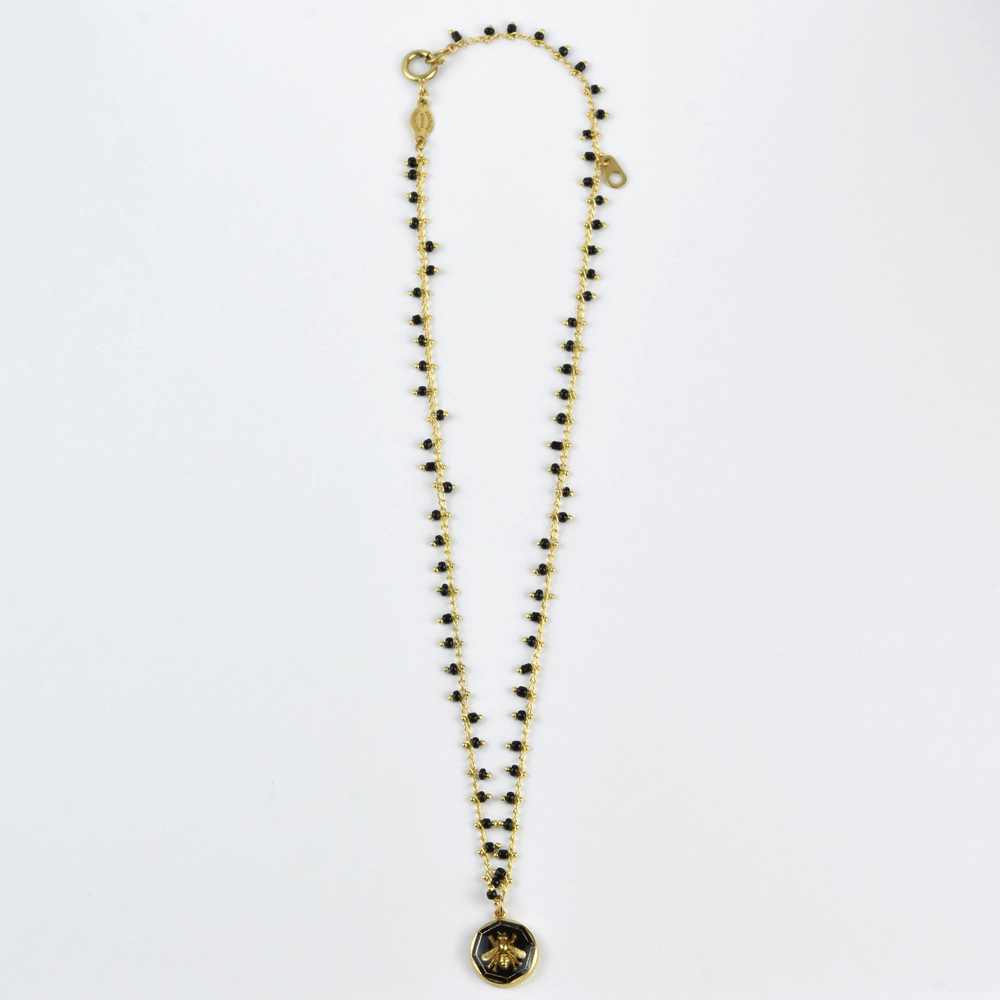 Black Enamel Bee Pendant Necklace - Goldmakers Fine Jewelry