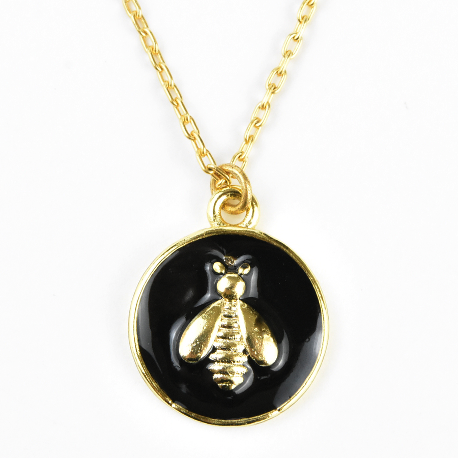 Black Enamel Honeybee Necklace - Goldmakers Fine Jewelry