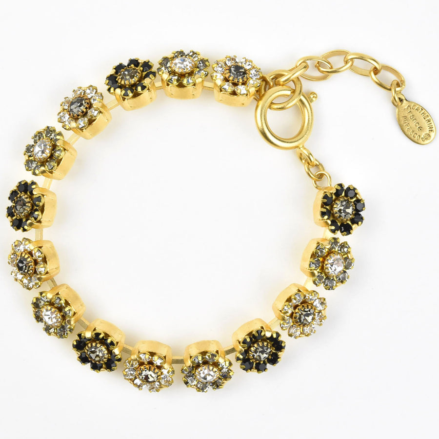 Fancy Flower Crystal Bracelet, Black & Silver - Goldmakers Fine Jewelry