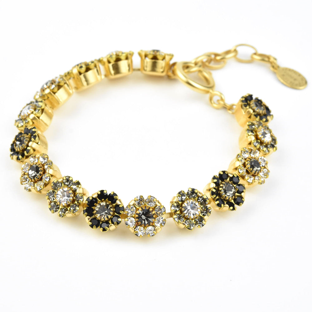 Fancy Flower Crystal Bracelet, Black & Silver - Goldmakers Fine Jewelry
