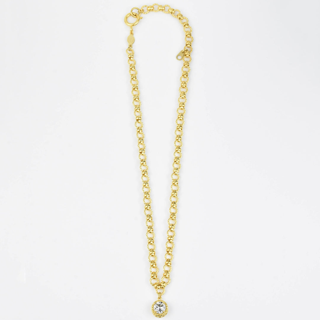 Chunky Chain Necklace w/ Crystal Drop - Goldmakers Fine Jewelry