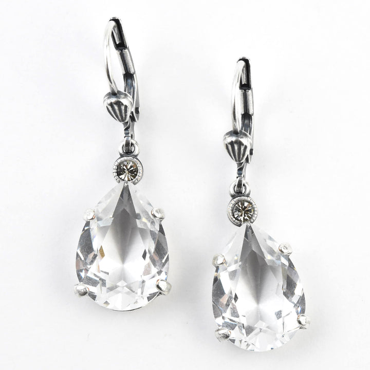 Crystal Teardrop Earrings in Silver Plate - Goldmakers Fine Jewelry