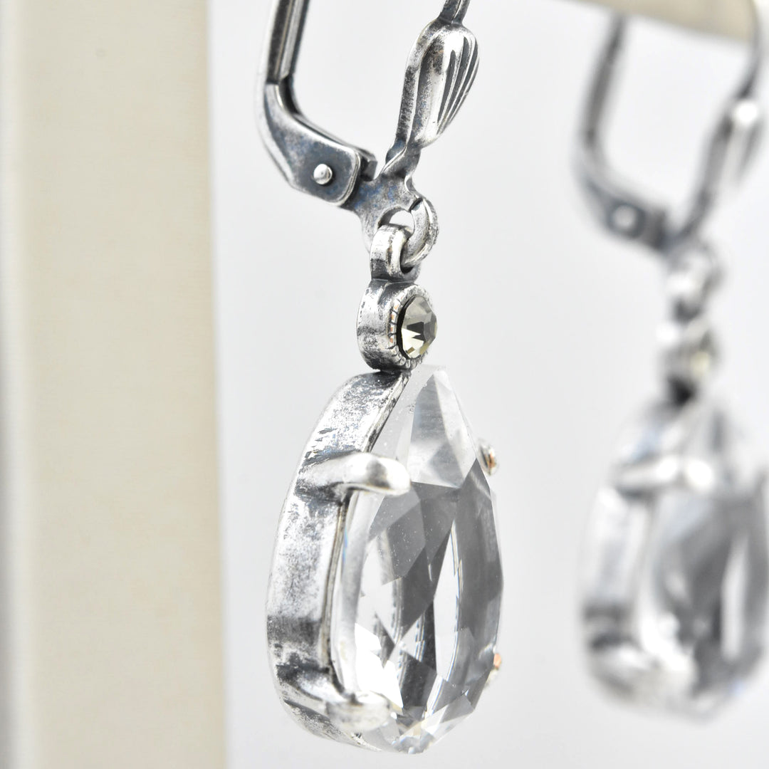 Crystal Teardrop Earrings in Silver Plate - Goldmakers Fine Jewelry