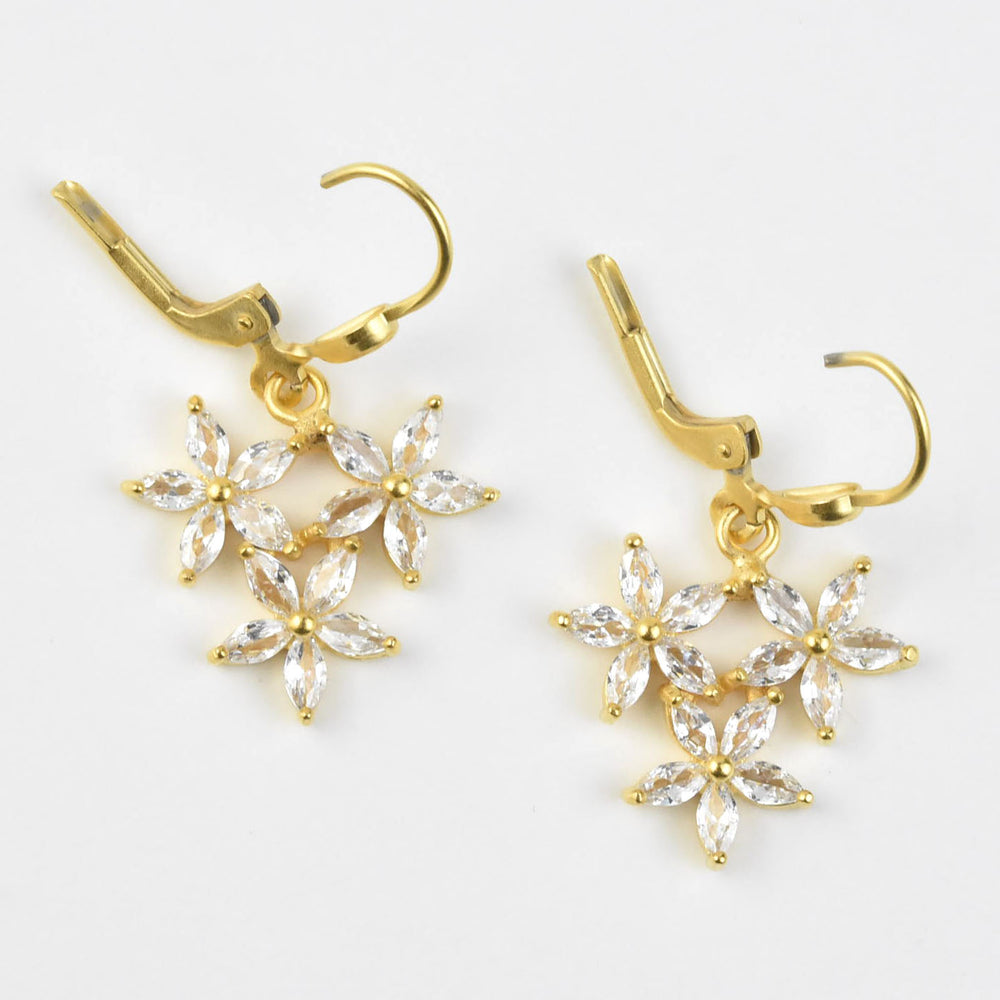 Crystal Flower Trio Earrings - Goldmakers Fine Jewelry