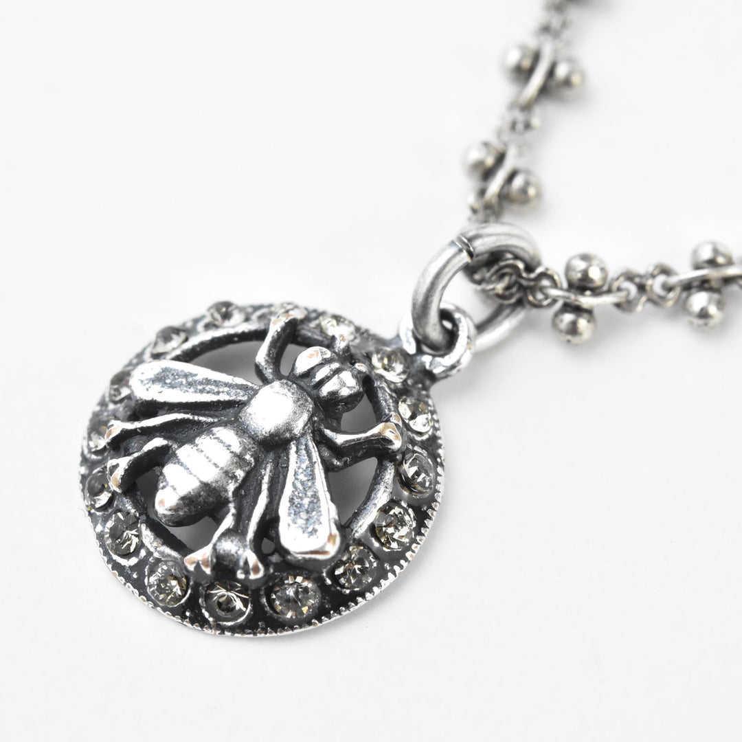 Crystal Halo Bee Necklace Silver Plate - Goldmakers Fine Jewelry