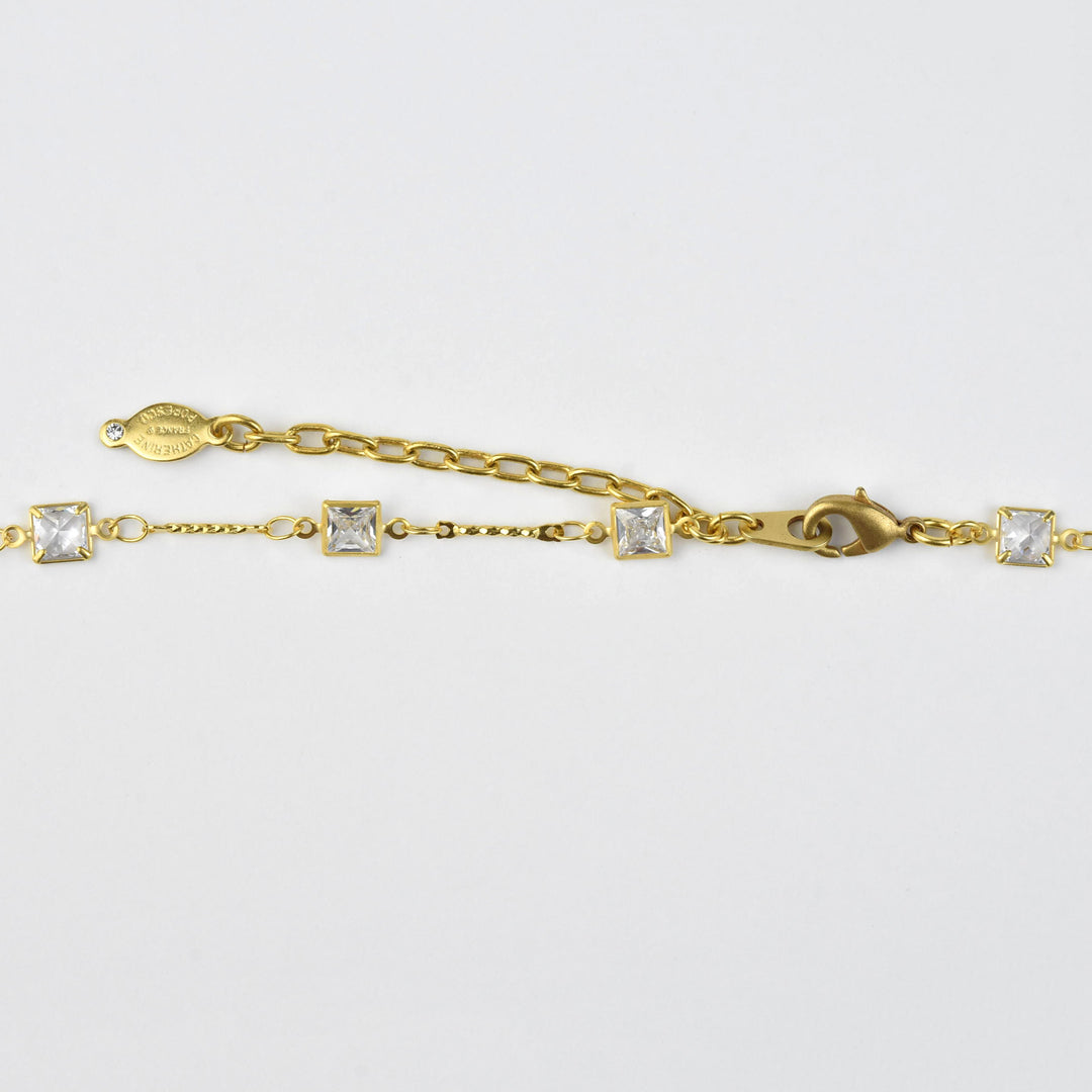 Square Crystal Chain Necklace with Pendant - Goldmakers Fine Jewelry