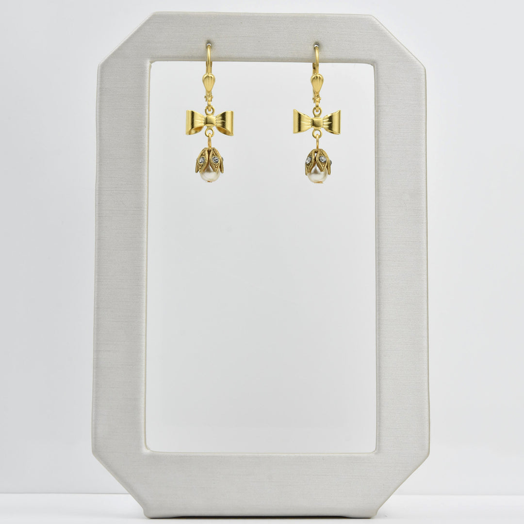 Dainty Bow and Pearl Drop Earrings - Goldmakers Fine Jewelry