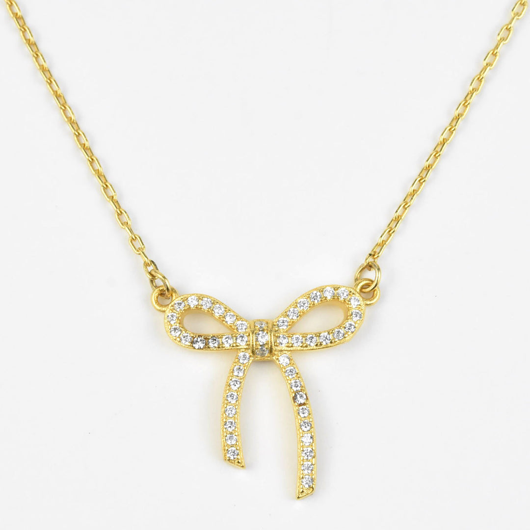 Delicate Crystal Bow Necklace - Goldmakers Fine Jewelry