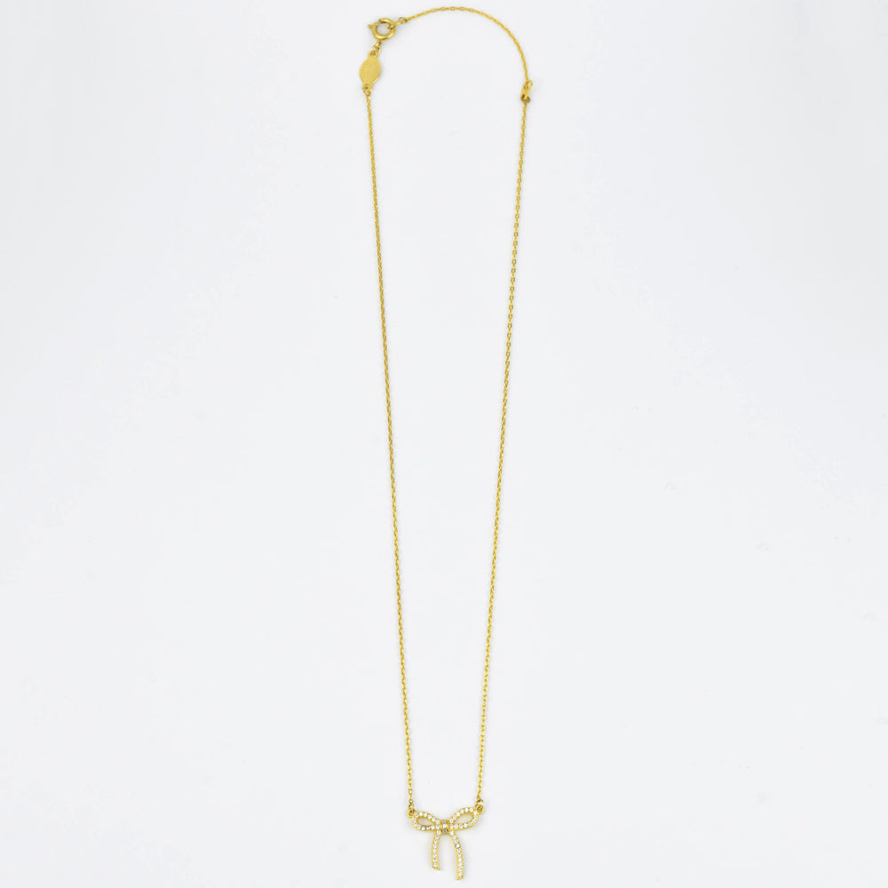 Delicate Crystal Bow Necklace - Goldmakers Fine Jewelry