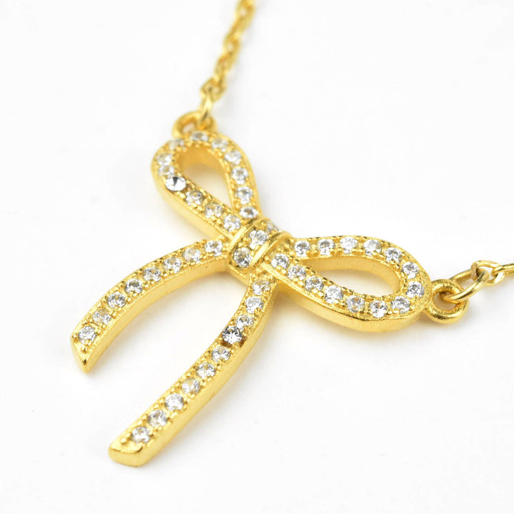 Delicate Crystal Bow Necklace - Goldmakers Fine Jewelry