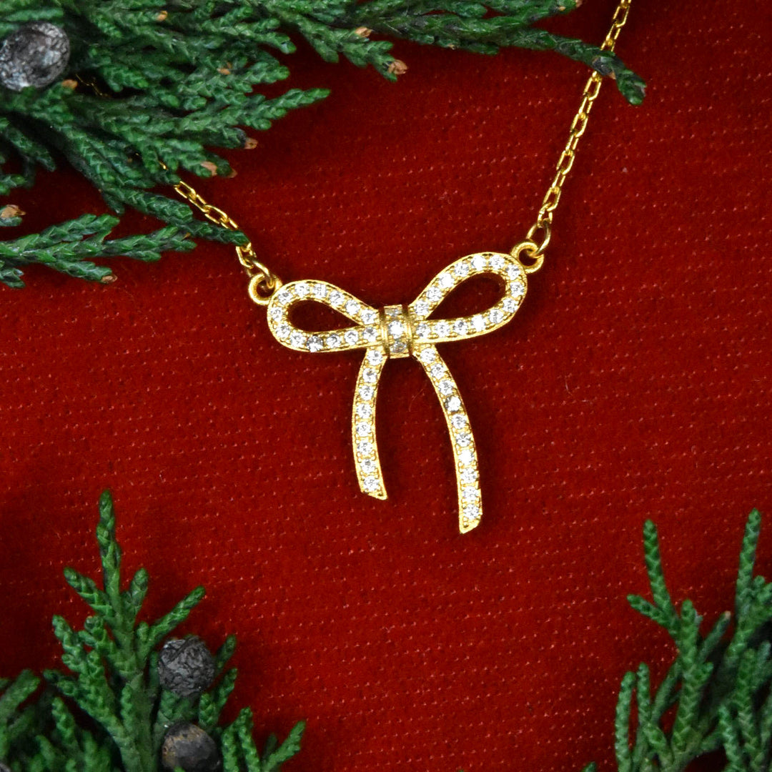 Delicate Crystal Bow Necklace - Goldmakers Fine Jewelry