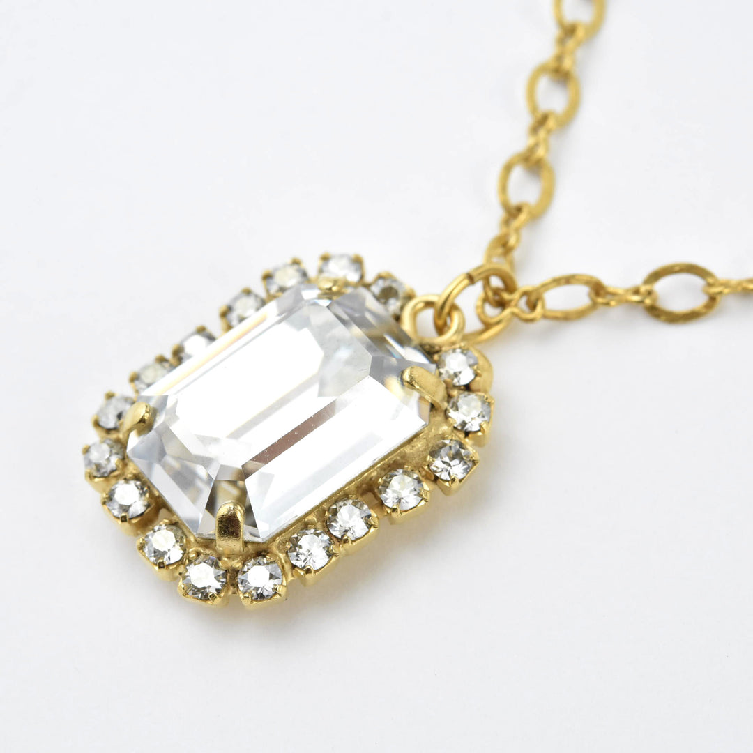 Emerald Cut Crystal Drop Necklace - Goldmakers Fine Jewelry