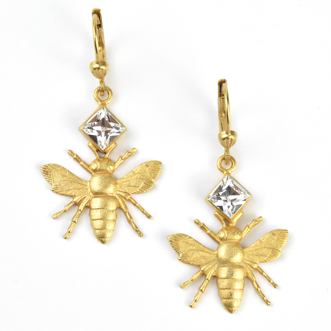 Golden Bee with Gem Earrings - Goldmakers Fine Jewelry