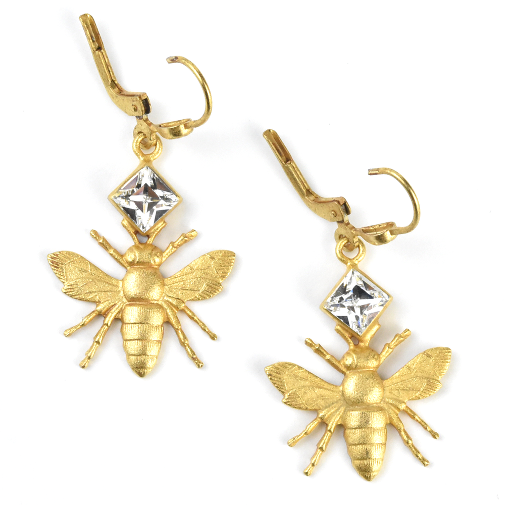 Golden Bee with Gem Earrings - Goldmakers Fine Jewelry