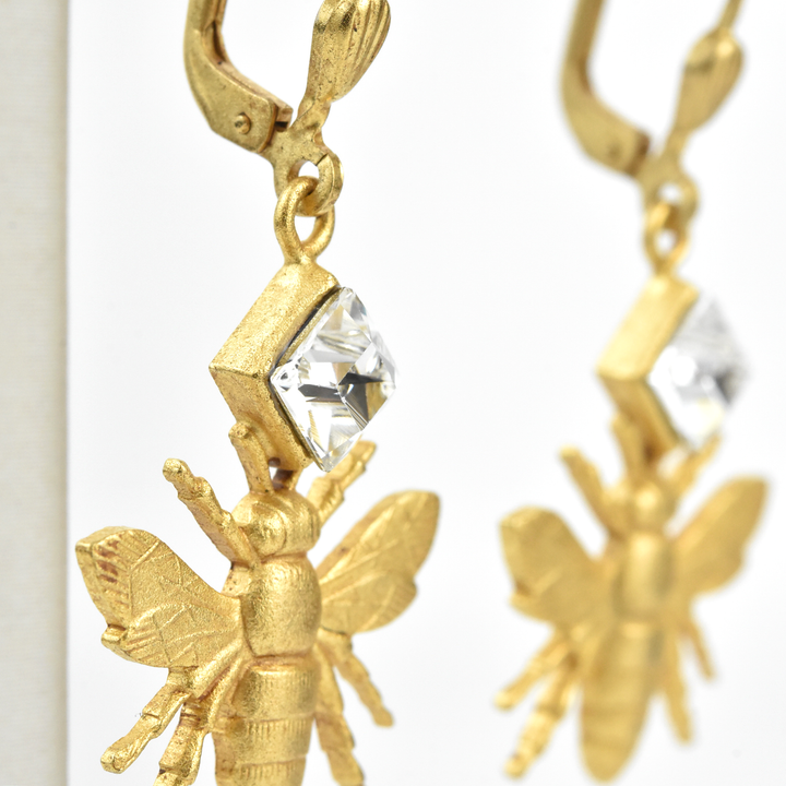 Golden Bee with Gem Earrings - Goldmakers Fine Jewelry
