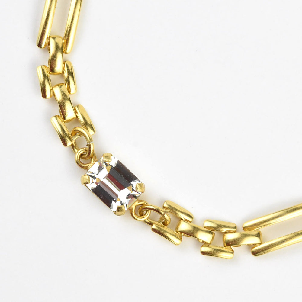 Link Bracelet with Emerald Cut Crystal - Goldmakers Fine Jewelry