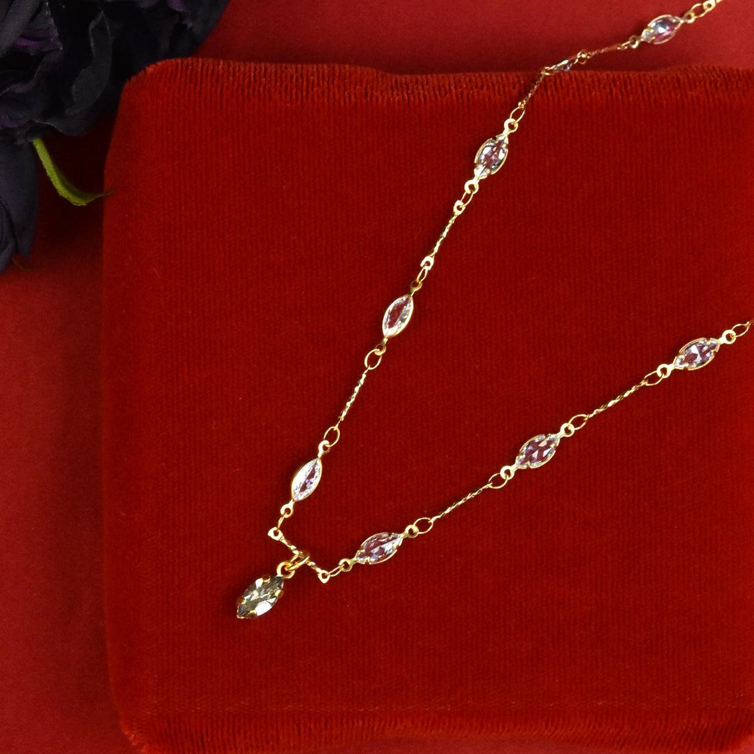 Marquise Crystal Layering Necklace w/ Crystal Drop - Goldmakers Fine Jewelry