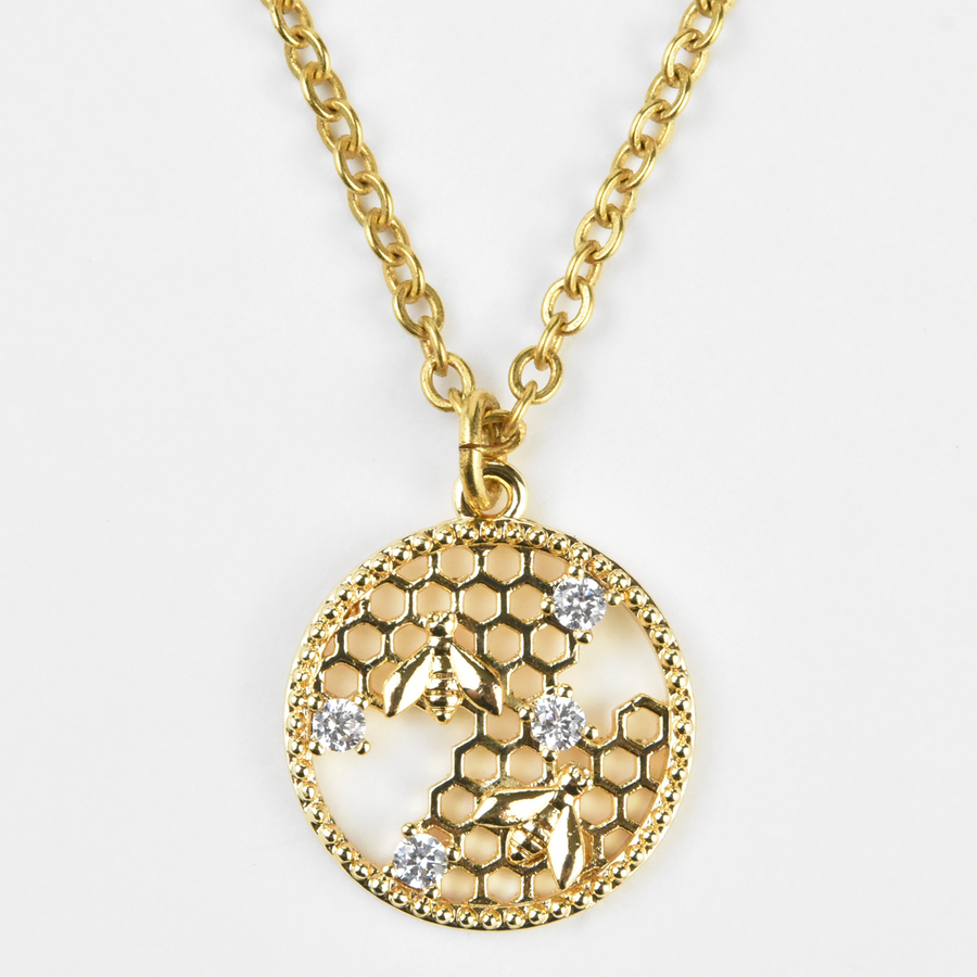 Mini Honeycomb Bee Necklace - Goldmakers Fine Jewelry