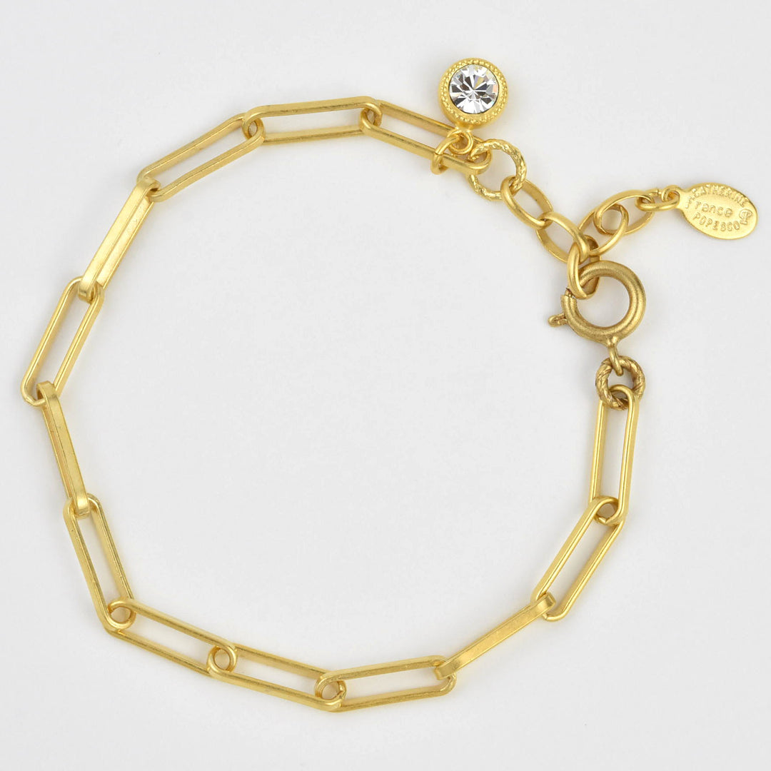 Rectangle Link Bracelet w/ Crystal Drop - Goldmakers Fine Jewelry