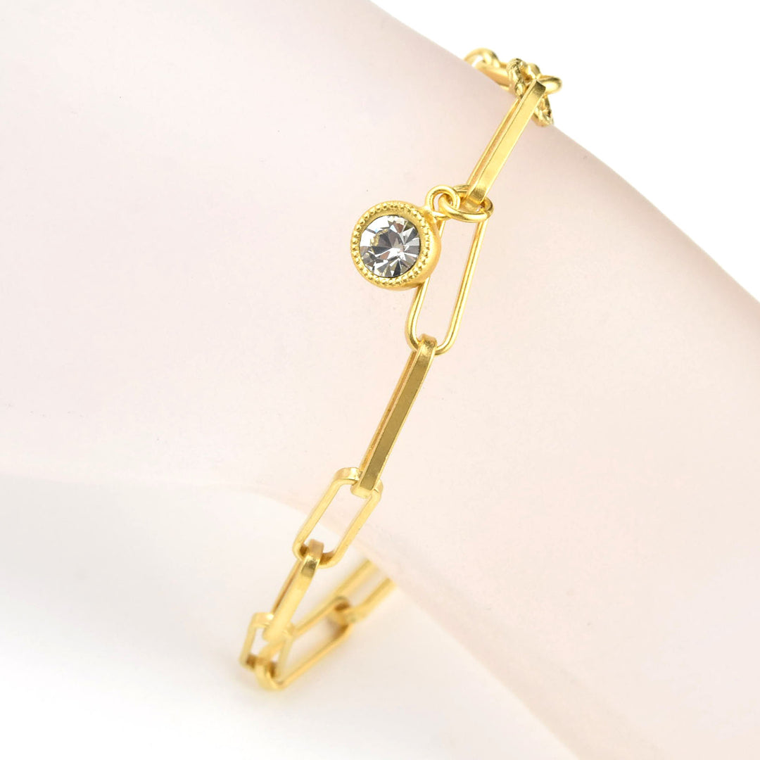Rectangle Link Bracelet w/ Crystal Drop - Goldmakers Fine Jewelry