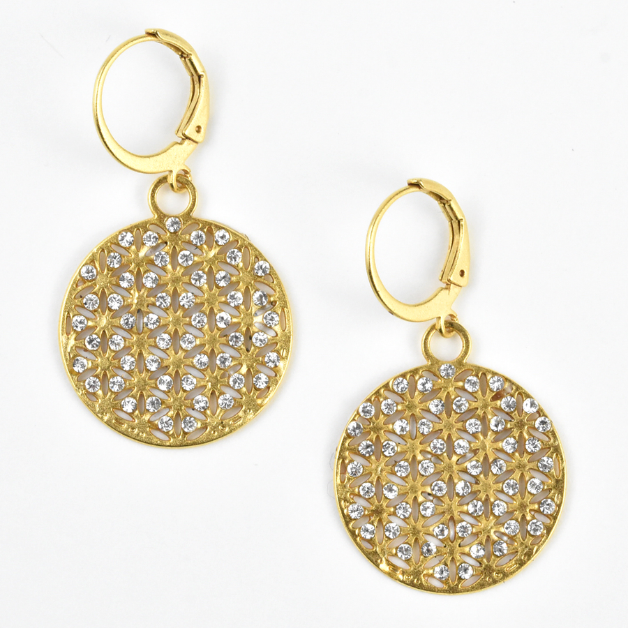 Round Crystal & Gold Tone Earrings - Goldmakers Fine Jewelry