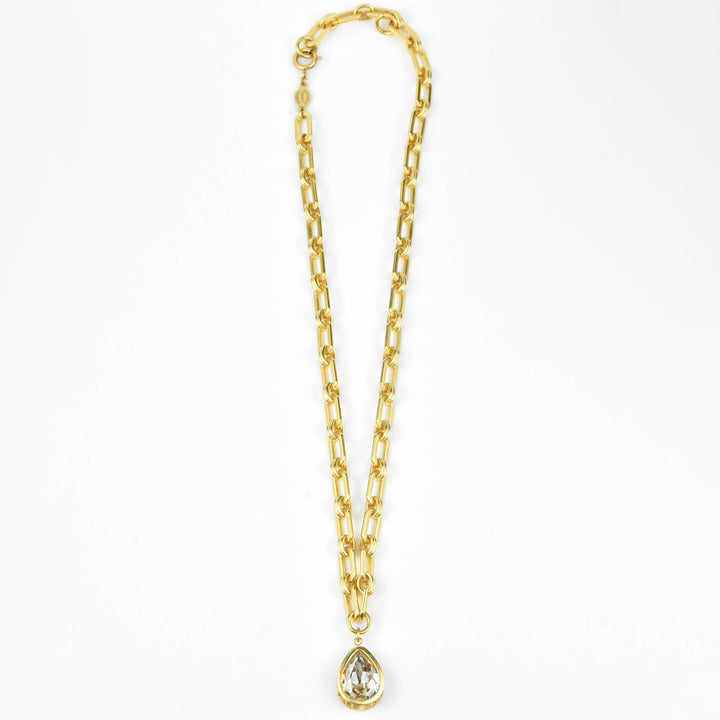 Teardrop Crystal Pendant on Rectangle Chain - Goldmakers Fine Jewelry