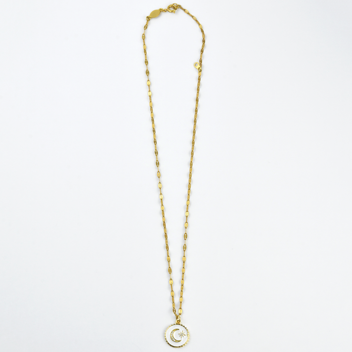 White Enamel Moon Medallion - Goldmakers Fine Jewelry