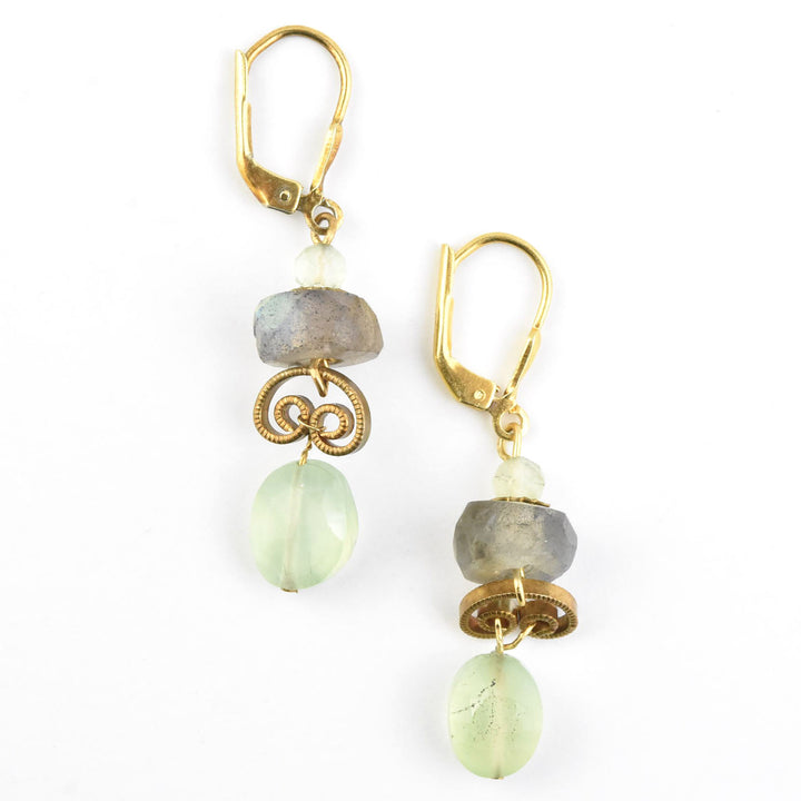 Labradorite & Prehnite Curleque Earrings