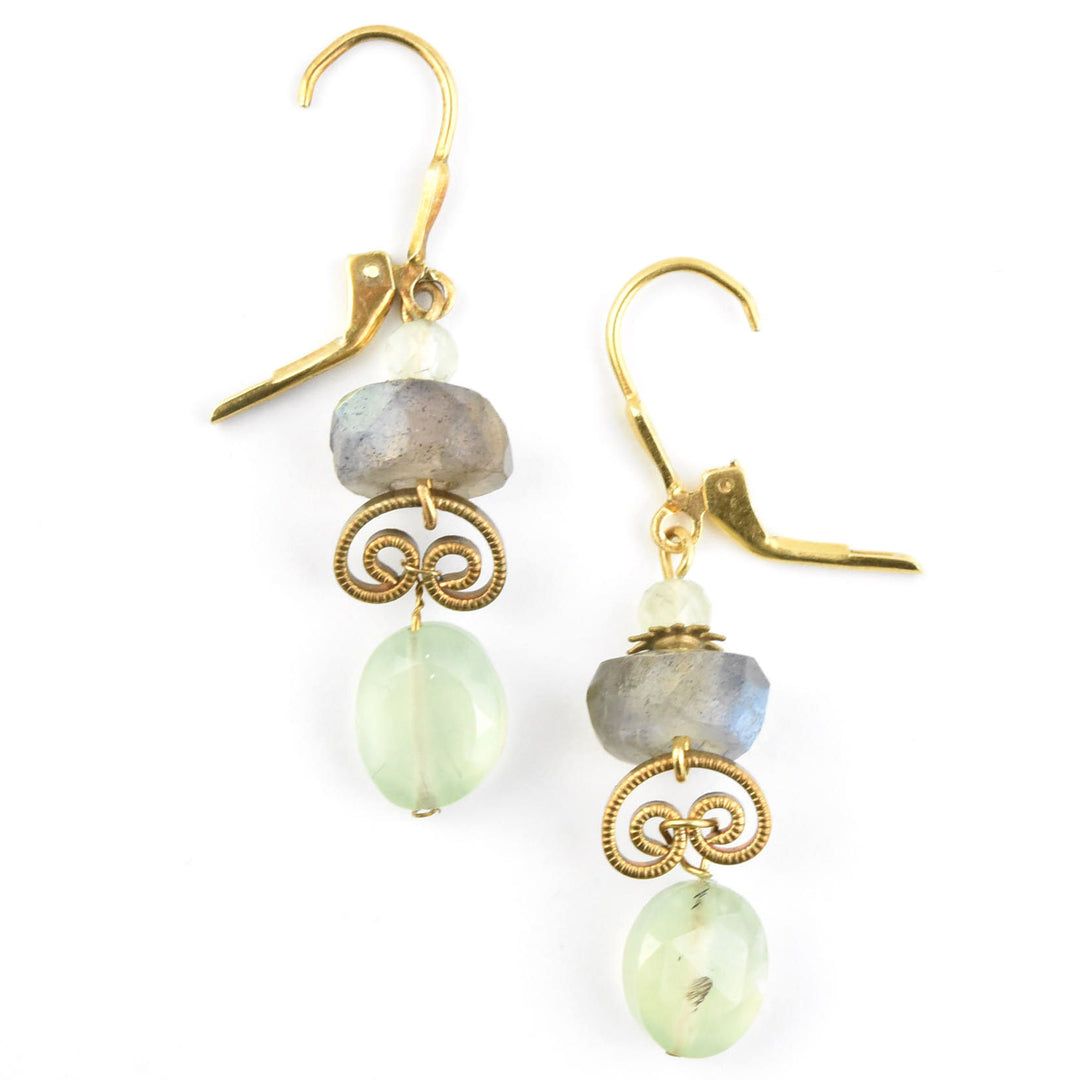 Labradorite & Prehnite Curleque Earrings