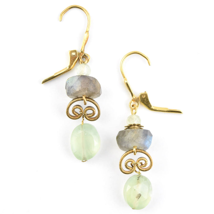 Labradorite & Prehnite Curleque Earrings